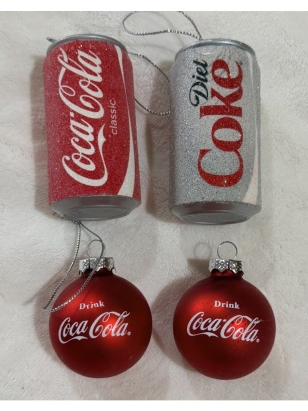 2008 Coca Cola Christmas Ornaments ~ 2 Cans & 2 Ornaments